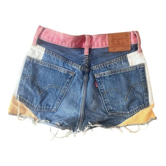 Levis 501 High Rise Medium Wash Color Block Denim Shorts 24 Retro Funky Cutoff - Picture 5 of 11